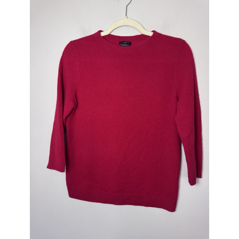 Talbots Women's Red Cashmere Sweater Size M Petite Pullover 3/4 Sleeve